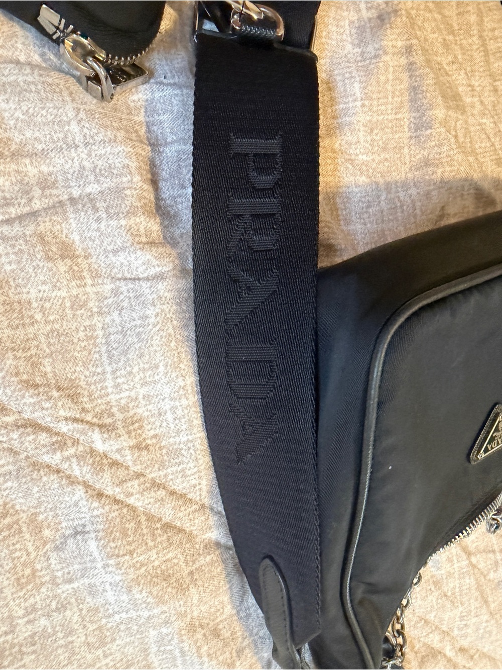 Prada Black Nylon Crossbody Bag with Chain Detail - Picture 10 of 12